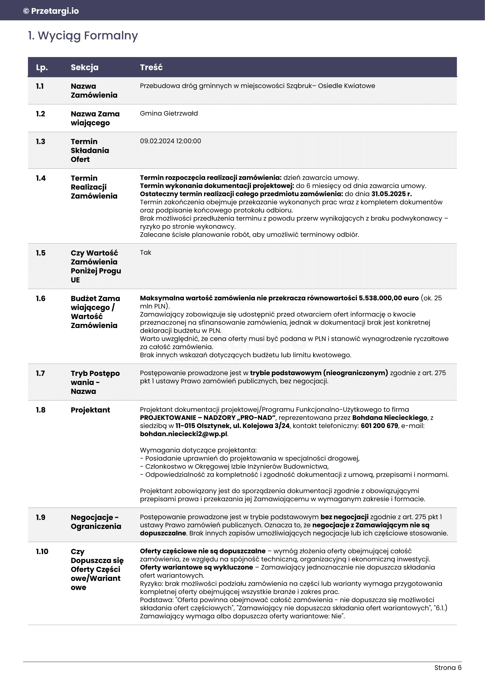 Raport przetargu budowlanego - slajd 2